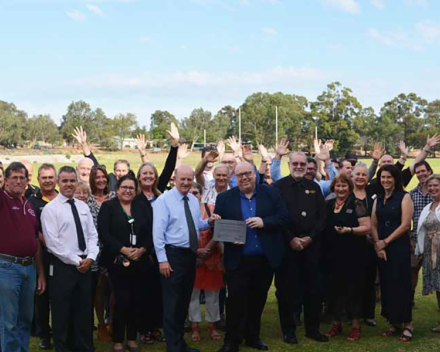 Surely a successful project can be measured by the feedback from the community that benefits – here stakeholders surround Shire President Andrew Waddell (R) and the member for Kalamunda the Hon John Day (L).