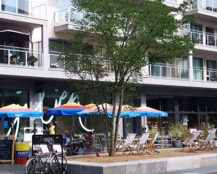 Planting trees on top of an underground parking garage.