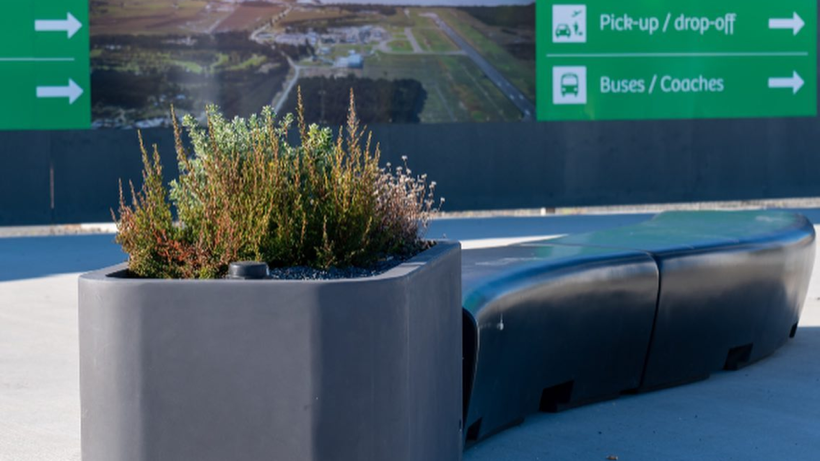 Hobart Airport, where beautiful planter boxes travellers